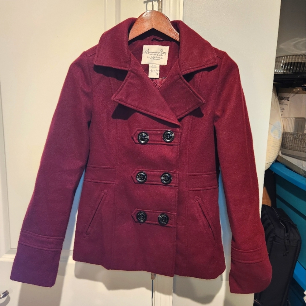 Women's Pea Coat Wine Color - Small